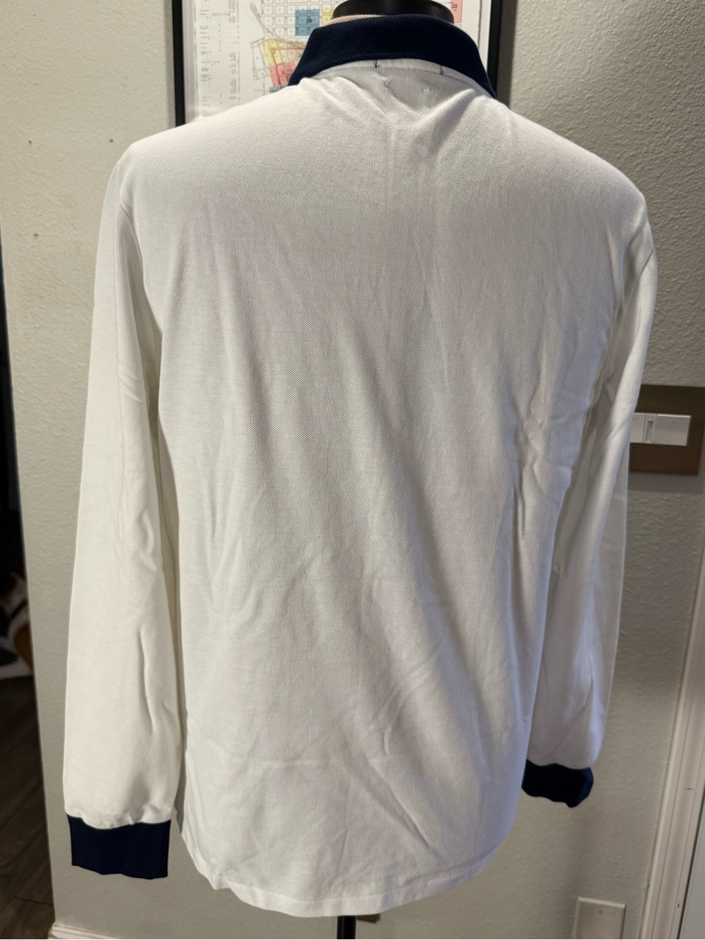 Polo Ralph Lauren Large Custom Slim Fit Big Pony Crest White Blue Rugby No. 1 - Picture 5 of 10